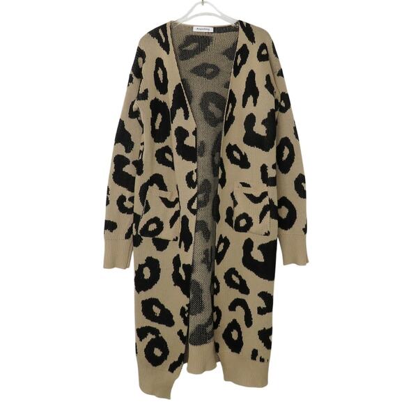 Angashion Leopard Print Knit Long Cardigan Sweater Medium - Picture 2 of 5